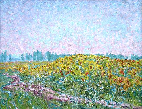 Sunflowers summer landscape - oil painting