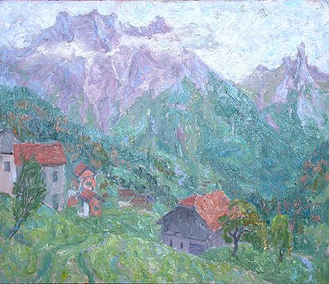 France mountain landscape - oil painting