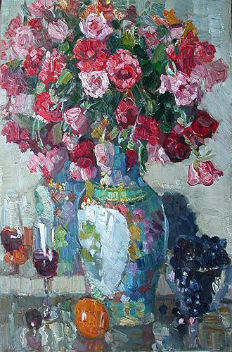 Roses and Grapes flower - oil painting