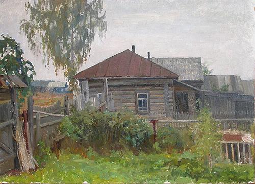 Village rural landscape - oil painting