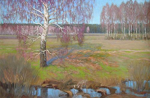 April spring landscape - oil painting