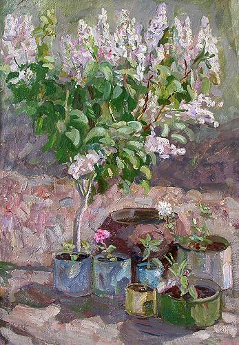 Lilac vegetation - oil painting