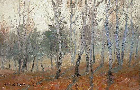 Morning in the Forest autumn landscape - oil painting