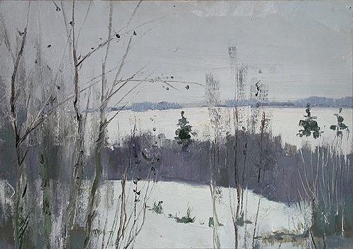 At the Edge of the Forest winter landscape - oil painting