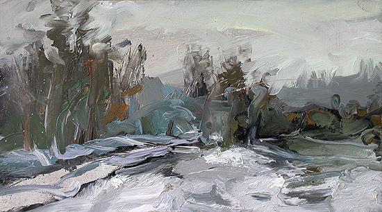 Winter winter landscape - oil painting