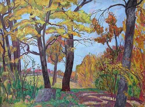 Autumn Grove autumn landscape - oil painting