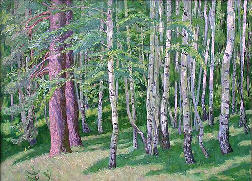 Sketch with Birches summer landscape - oil painting