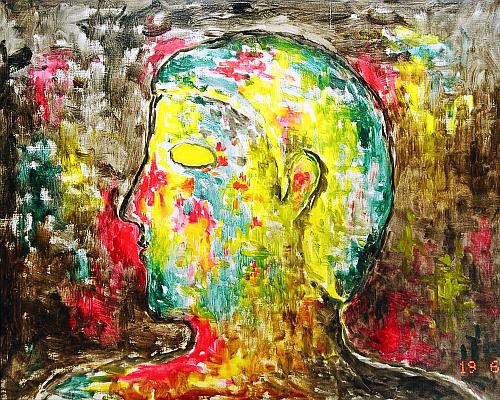 Head against Dark Background figurative art - oil painting