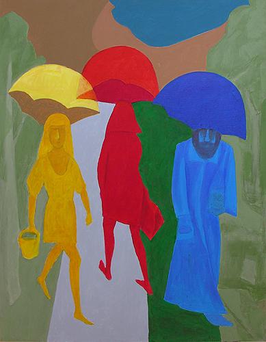 Umbrellas figurative art - acrylic painting
