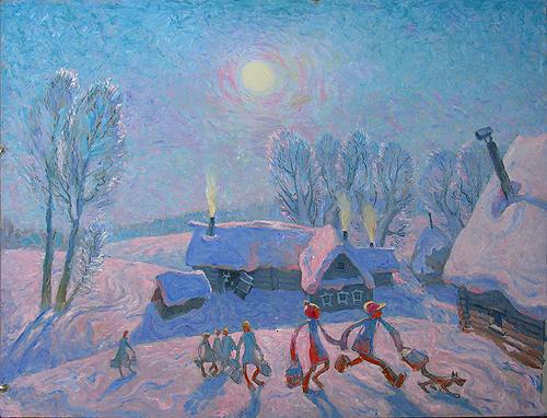 Christmas genre scene - oil painting