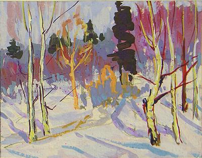 Winter Wood winter landscape - gouache painting