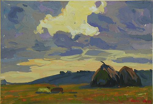Study summer landscape - tempera painting
