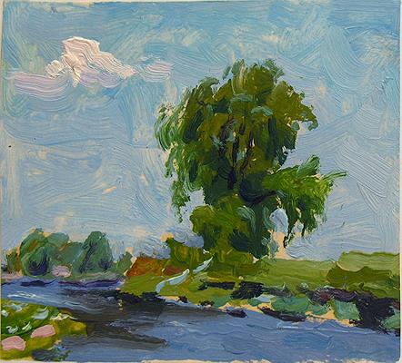 Summer Day. Study summer landscape - oil painting