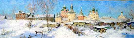 oil cityscape painting Winter. Rostov Kremlin