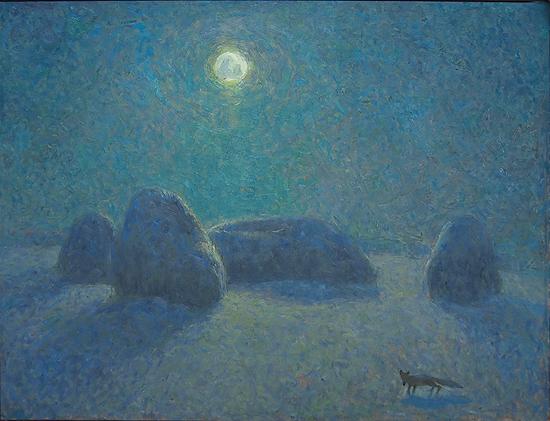 Moonlit Night night landscape - oil painting