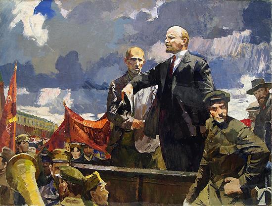 Lenin on the Truck social realism - oil painting