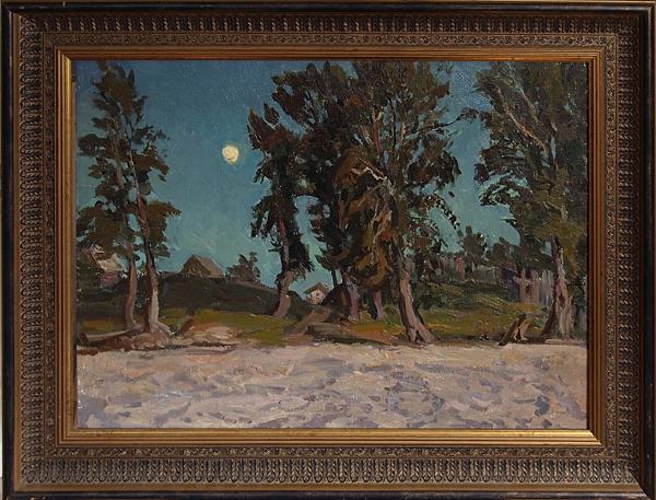Moonlit Night night landscape - oil painting landscape night Moon riverside beach countryside