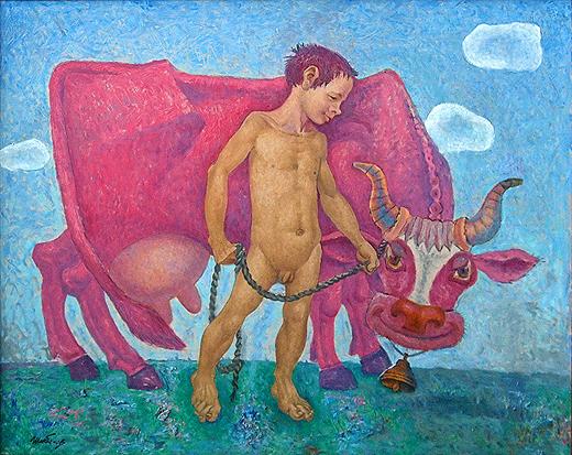 Zorka the Cow story composition - oil painting