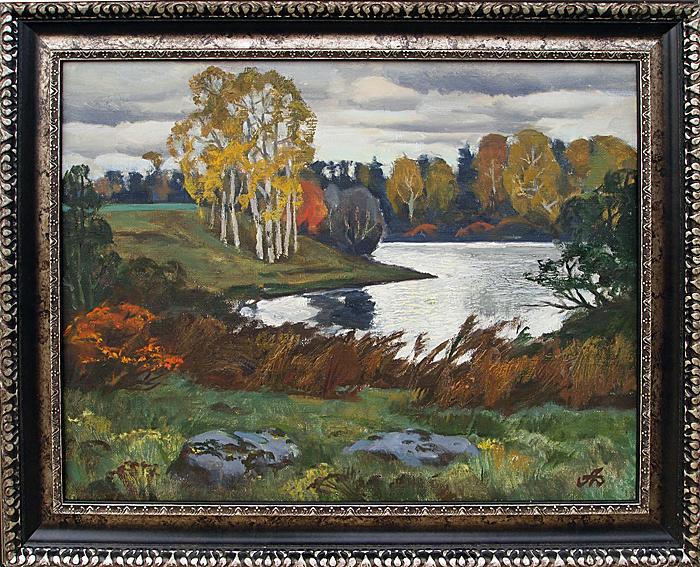 Autumn at the Lake autumn landscape - oil painting autumn lake landscape