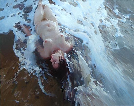Wave nude art - oil painting