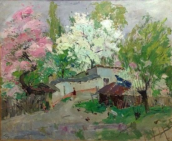Flowers. Spring rural landscape - oil painting