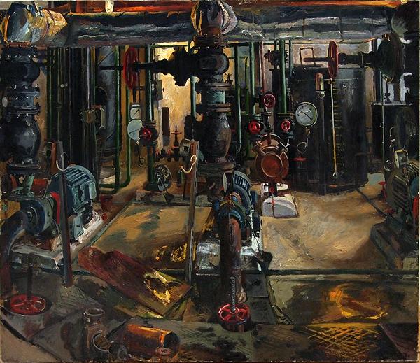 Boiler Room industrial landscape - oil painting pipes industrial social