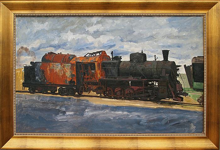 Steam Engine industrial landscape - oil painting steam machines