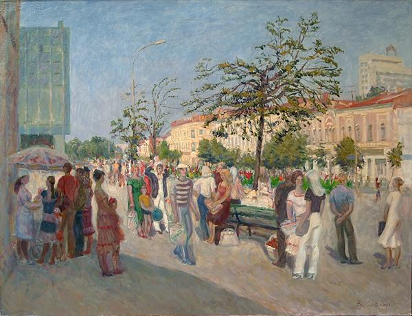 Goncharova Street cityscape - oil painting