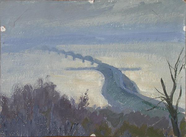 Bridge over the Volga River cityscape - oil painting