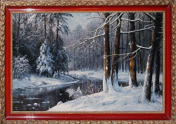  winter forest river antique