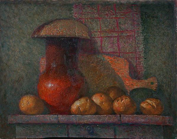 Хлебушек, картошечка, да кринка с молочком still life - oil painting