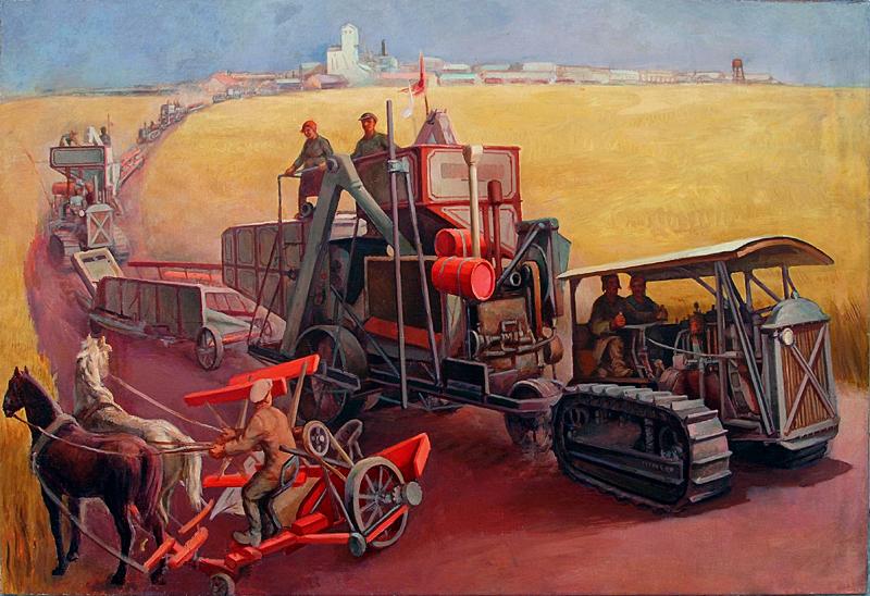 Harvester's Columns social realism - oil painting