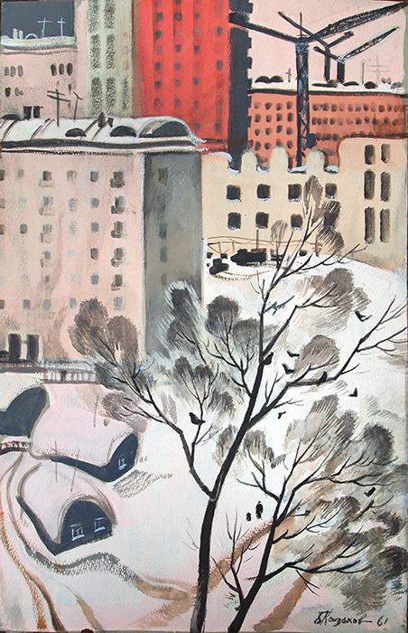 Untitled cityscape - tempera painting