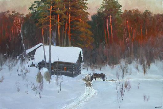 Hunters' House rural landscape - oil painting