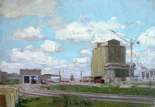 At Ulyanovsk Cement Factory industrial landscape - oil painting
