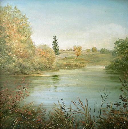 Yazikovo Village. Pushkin's Fir Tree autumn landscape - oil painting