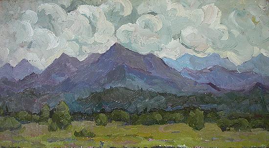 Clouds mountain landscape - oil painting