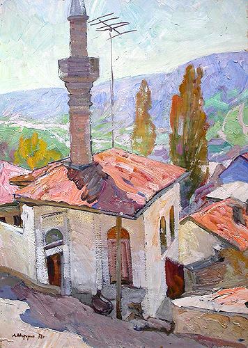 Old Mosque cityscape - oil painting