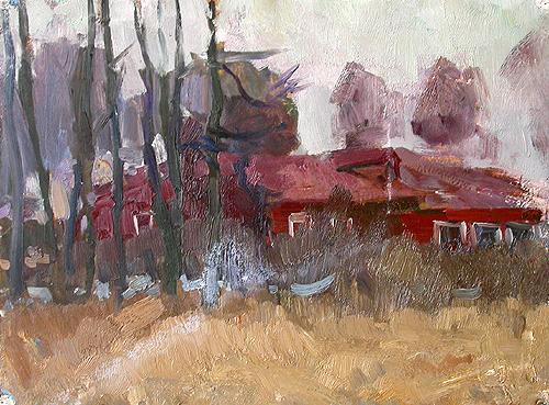 House rural landscape - oil painting