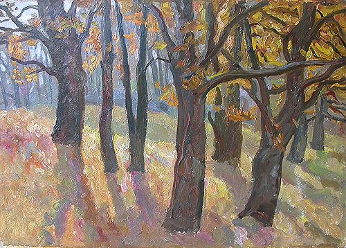 Oaks. Ryazanovo Village autumn landscape - oil painting