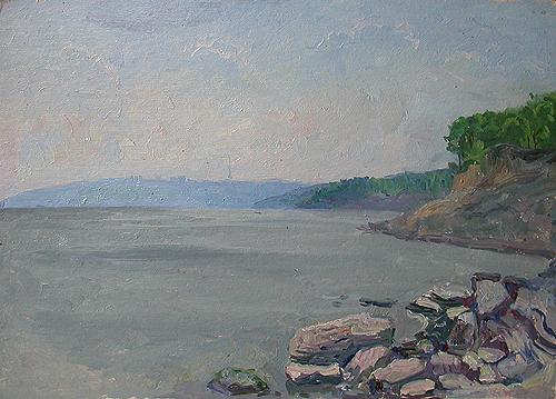 The Volga River. Sketch seascape - oil painting