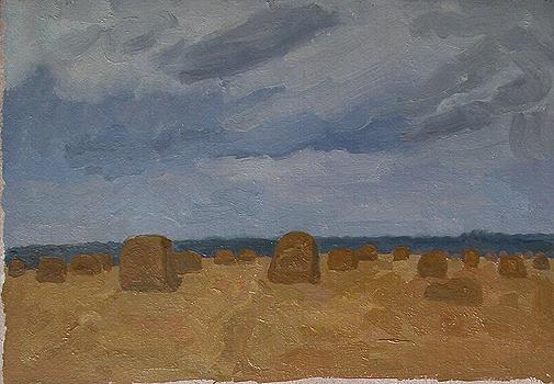Mowed Field. Sketch summer landscape - oil painting