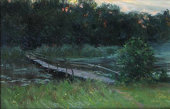 oil summer landscape painting Evening