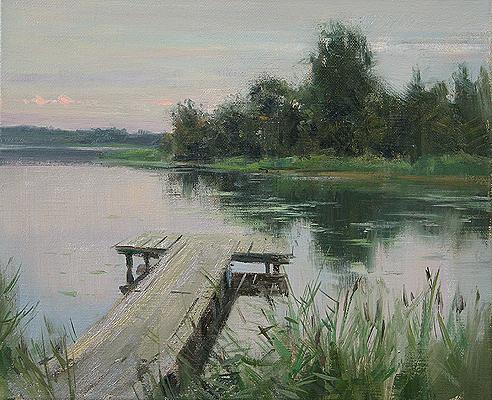 oil summer landscape painting At the Footbridge