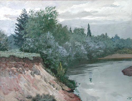 Gray Day summer landscape - oil painting