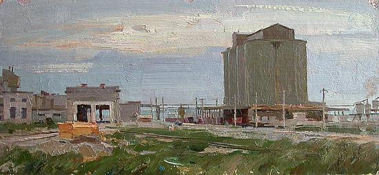 At the Cement Factory industrial landscape - oil painting