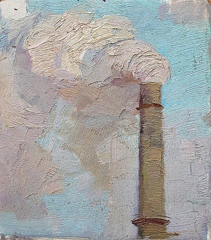 Chimney industrial landscape - oil painting