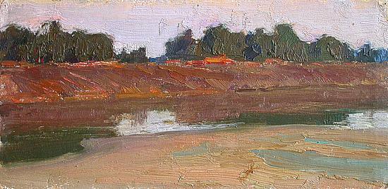 Evening Study summer landscape - oil painting