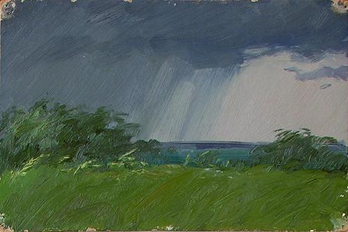 Rain summer landscape - oil painting landscape summer rain