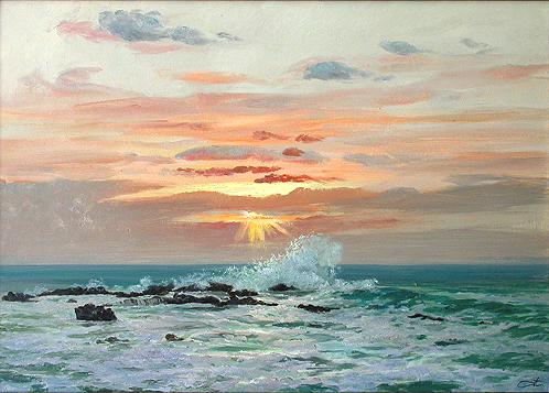 Morning on Santiago Island seascape - oil painting